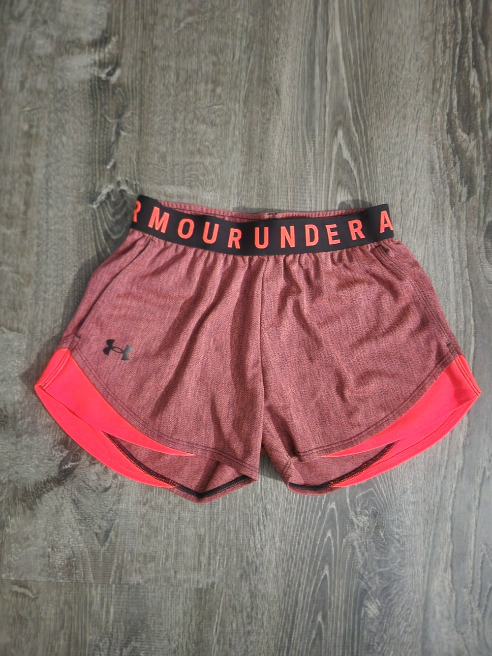 Under Armour Women’s Heather Red Running Shorts with Coral Trim